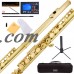 Mendini by Cecilio MFE-L Gold Color C Flute with Stand, Tuner, 1 Year Warranty, Case, Cleaning Rod, Cloth, Joint Grease, and Gloves   